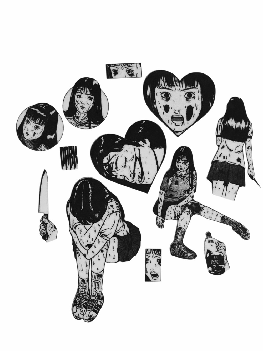 Handmade Glossy Junji Ito Japanese Horror Sticker Collection (12 Pcs)